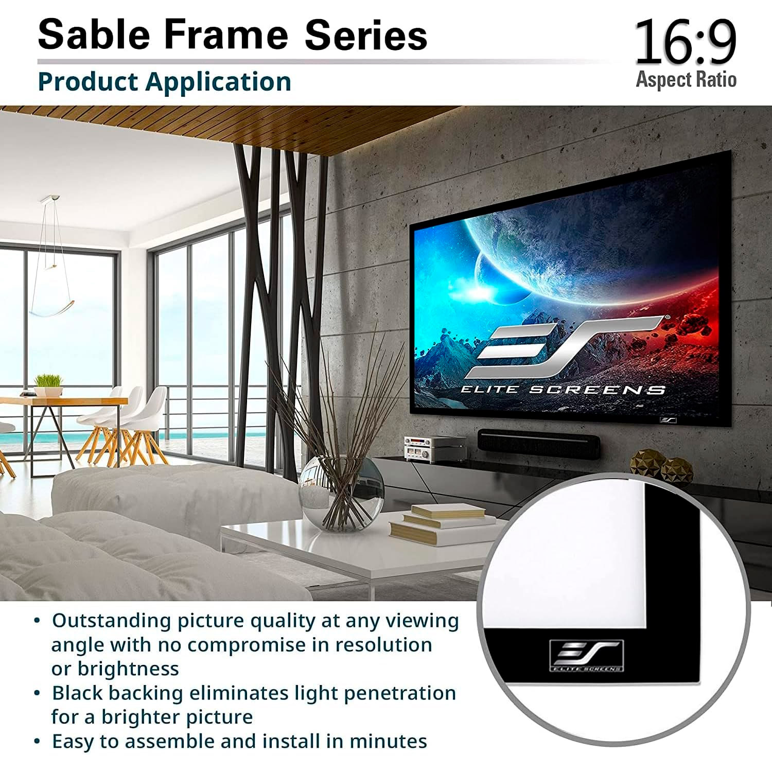 Проекційний екран фіксований ELITE SCREENS Sable Frame ER150WH1 344x199см