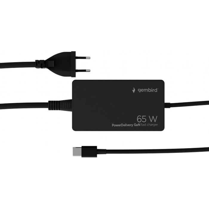 Зарядний пристрій GEMBIRD 1xUSB-C, PD 65W+QC 28W Black w/USB-C cable (NPA-AC-PDQC65-01)