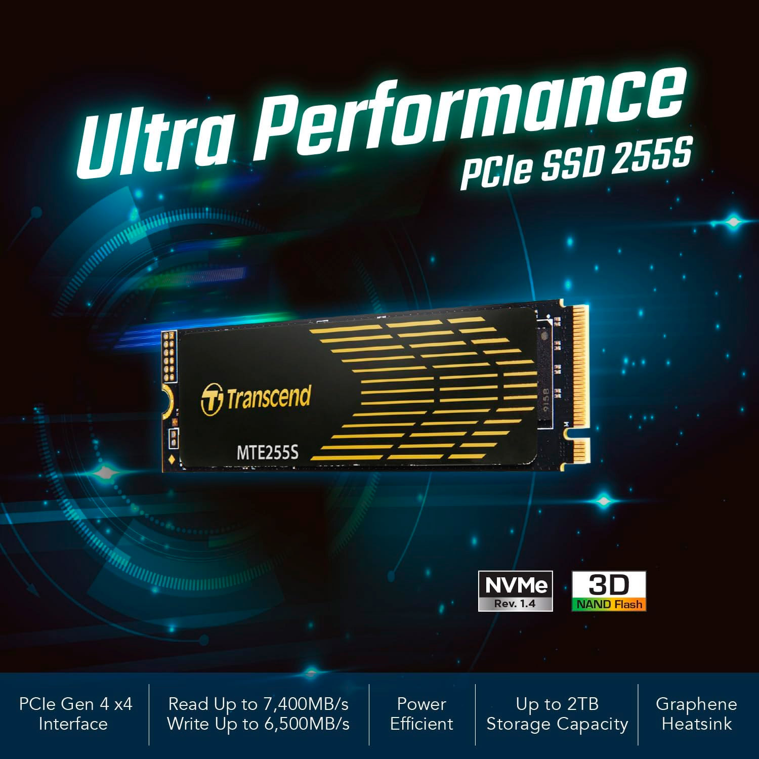 SSD диск TRANSCEND MTE255S w/graphene heatsink 1TB M.2 NVMe (TS1TMTE255S)