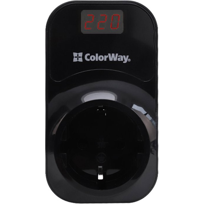 Реле контролю напруги в розетці COLORWAY 16A/3680W, 150V-210V/230V-280V DS4 (CW-VR16-04D)