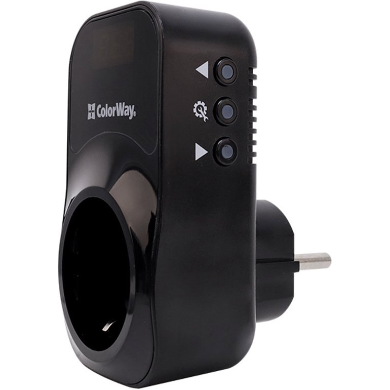 Реле контролю напруги в розетці COLORWAY 16A/3680W, 150V-210V/230V-280V DS4 (CW-VR16-04D)