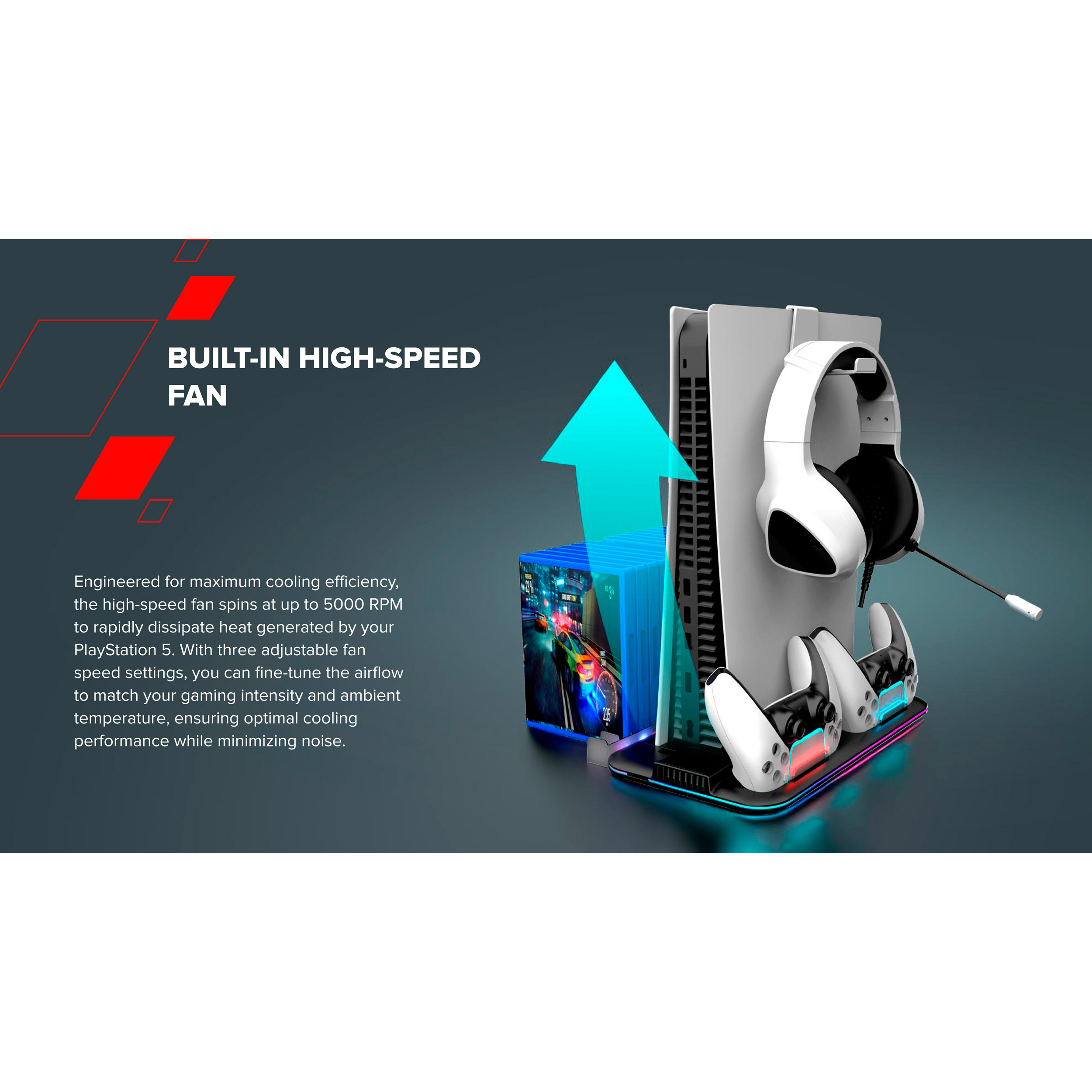 Зарядная станция CANYON CS-51 RGB PS5 Slim/DE Charge Black для PS5 Slim (CND-CSPS5B-1)