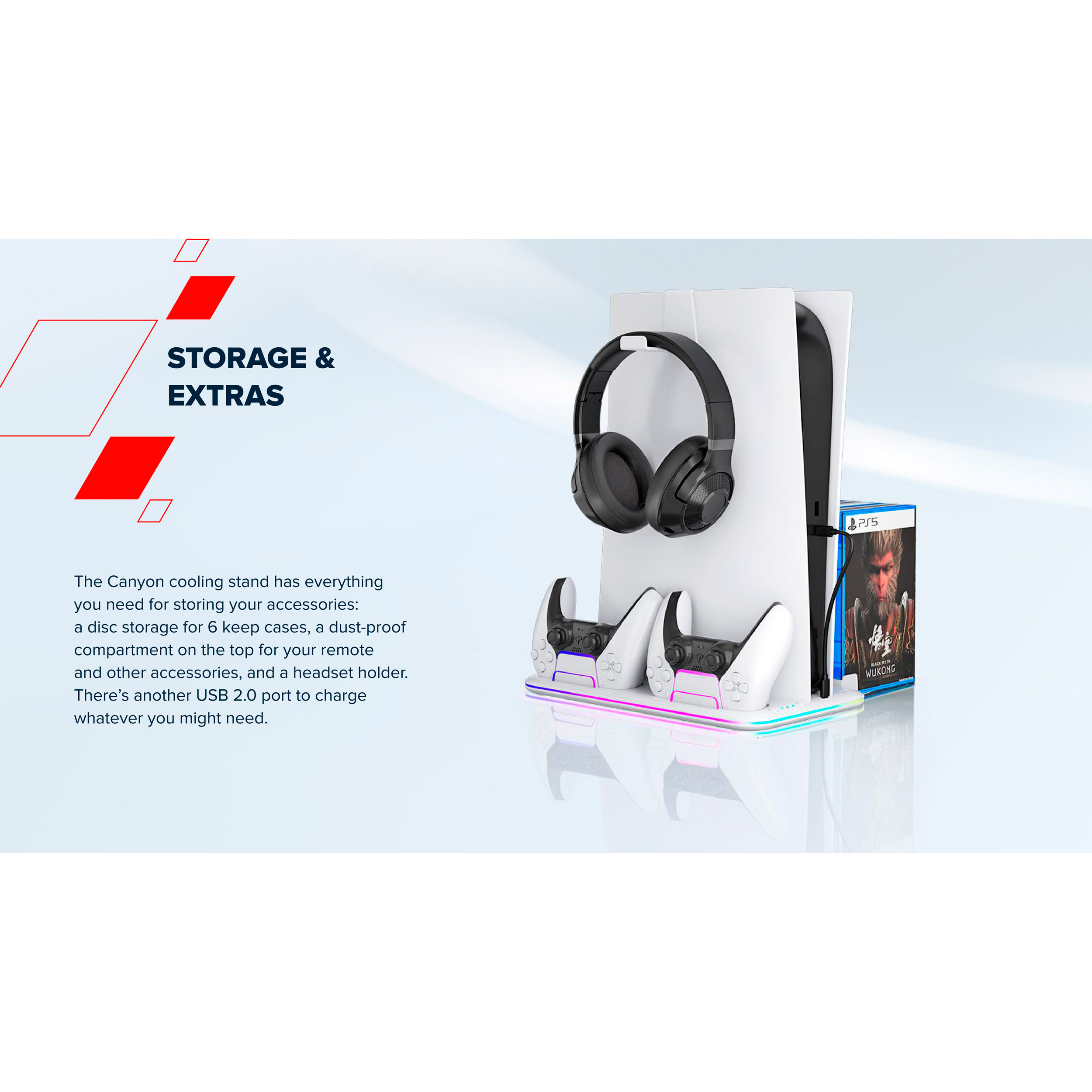 Зарядная станция CANYON CS-51 RGB PS5 Slim/DE Charge Black для PS5 Slim (CND-CSPS5B-1)