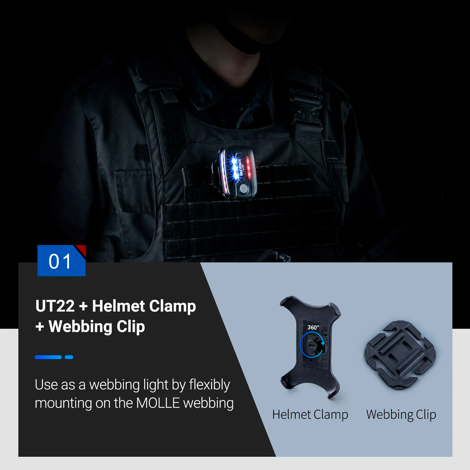 Ліхтар тактичний на шолом NEXTORCH UT22 Multi-Function Rechargeable Warning Light