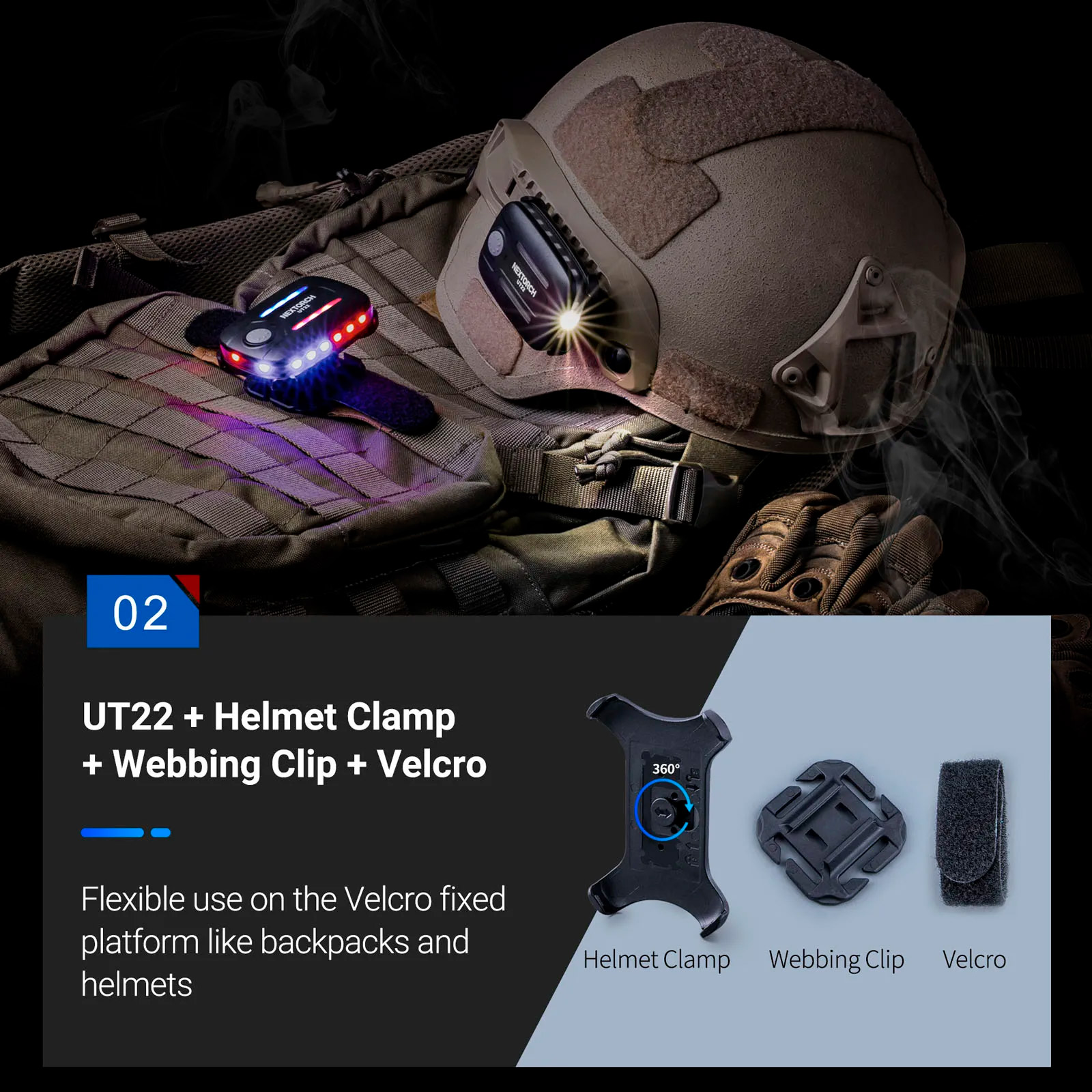 Ліхтар тактичний на шолом NEXTORCH UT22 Multi-Function Rechargeable Warning Light