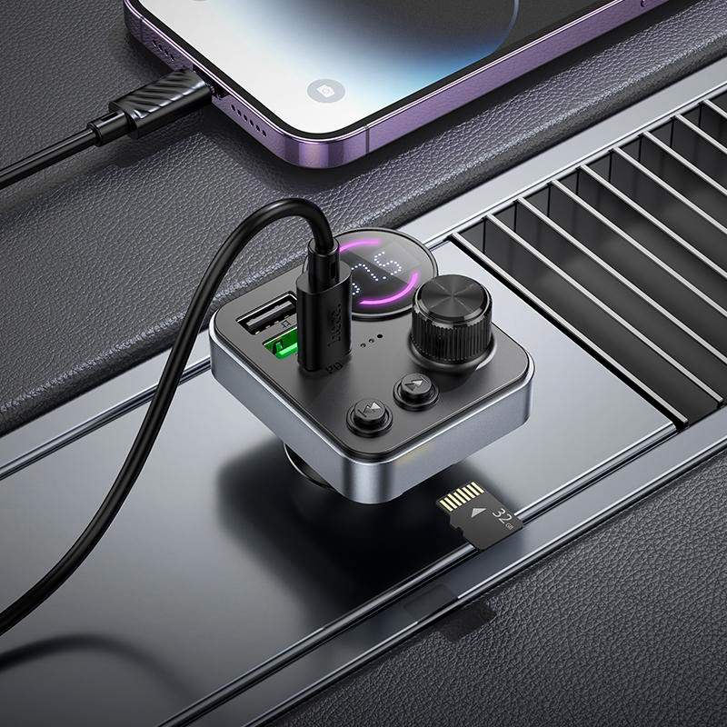 FM-трансмітер HOCO E86 Alegria PD30W+QC3.0 Car Charger with FM Transmitter Black