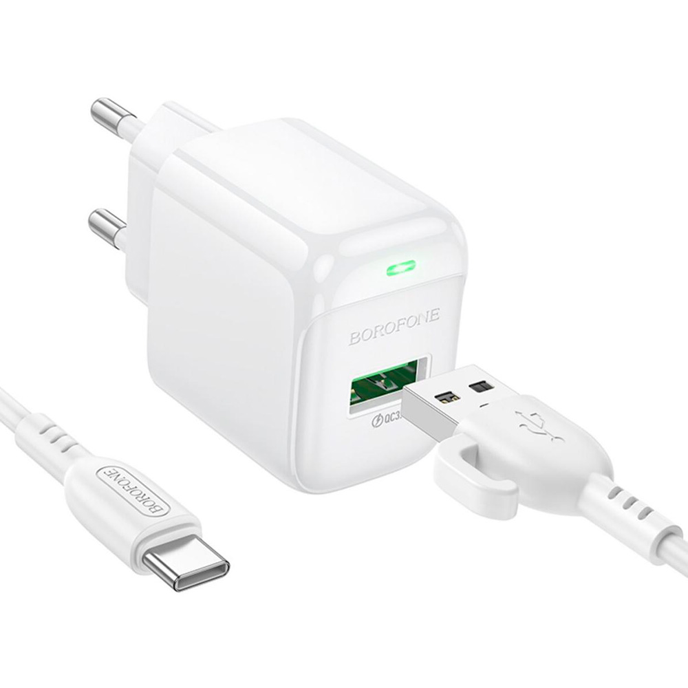 Зарядний пристрій BOROFONE BAS42A Potential 1xUSB-A, QC3.0, 18W White w/Type-C cable