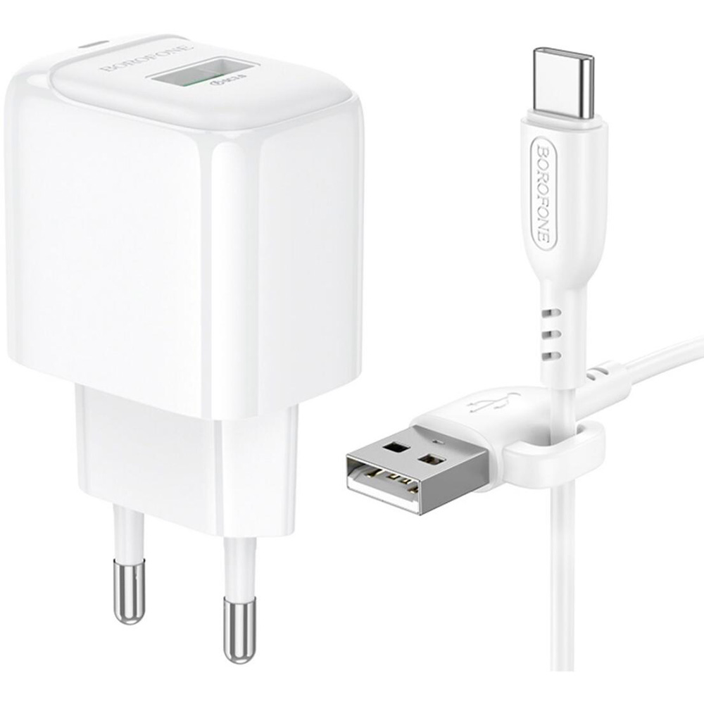 Зарядний пристрій BOROFONE BAS42A Potential 1xUSB-A, QC3.0, 18W White w/Type-C cable