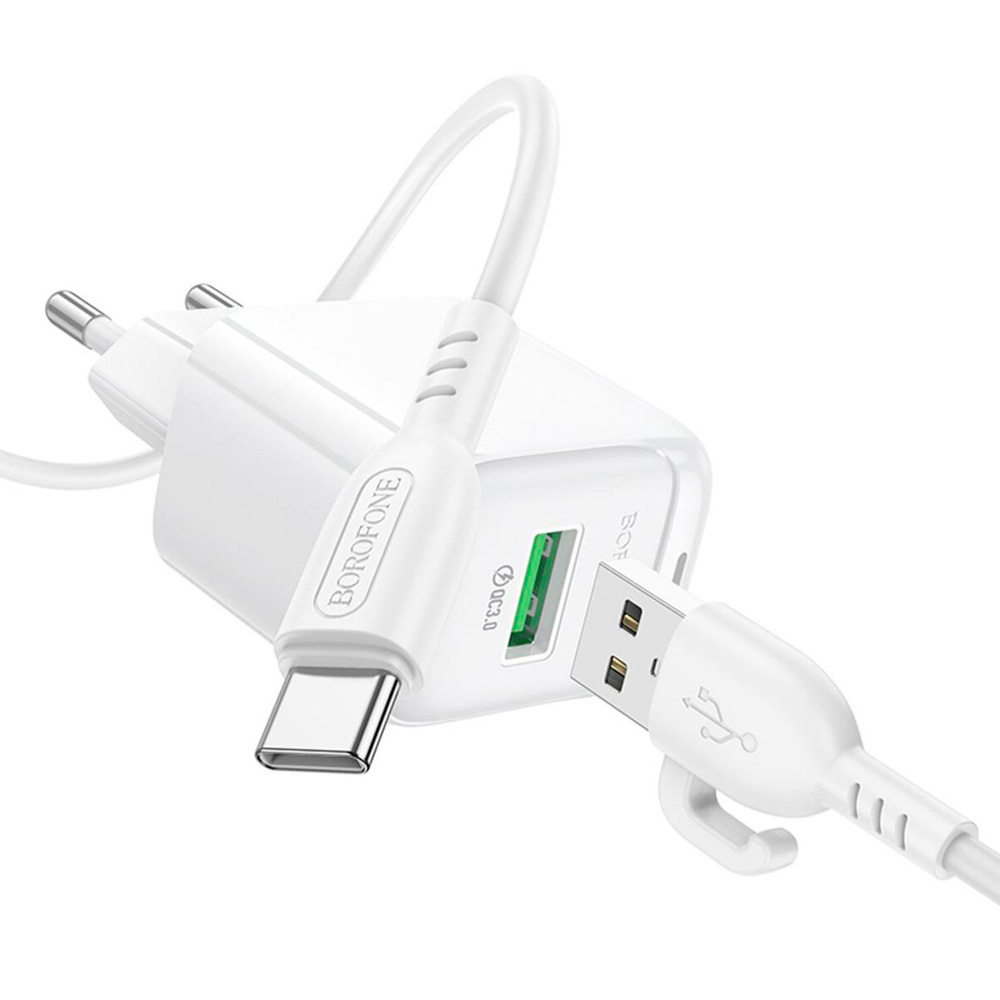 Зарядний пристрій BOROFONE BAS42A Potential 1xUSB-A, QC3.0, 18W White w/Type-C cable