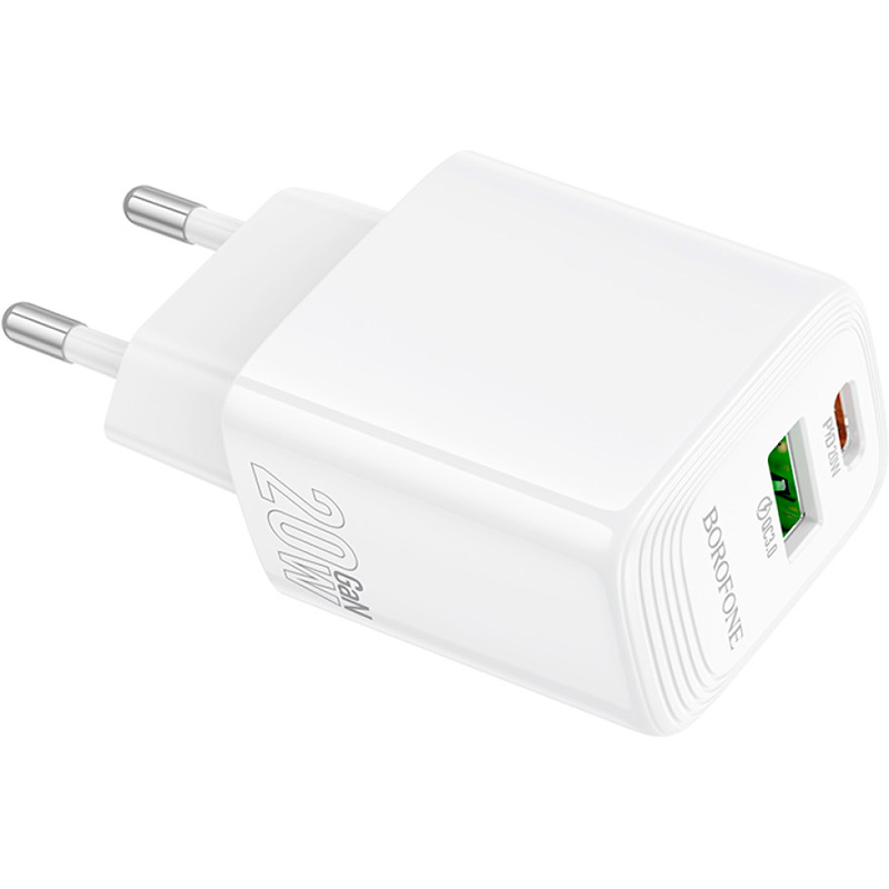 Зарядний пристрій BOROFONE BN27 Fuente GaN 1xUSB-C, 1xUSB-A, PD20W, QC3.0 White