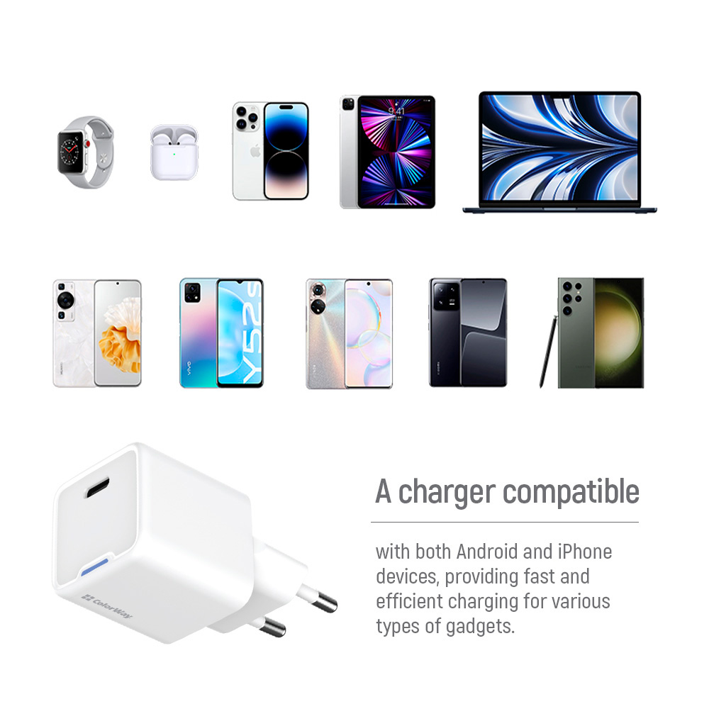 Зарядний пристрій COLORWAY GaN Mini 35W 1xUSB-C Fast Charging White w/Type-C cable (CW-CHS056PDC-WT)