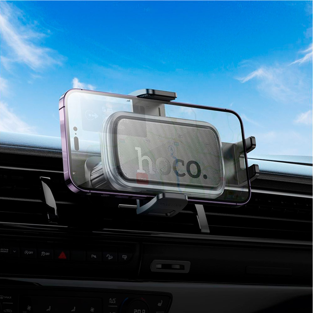 Автодержатель для смартфона HOCO H78 Vista Push-Type Car Holder Air Outlet Black Metal Gray