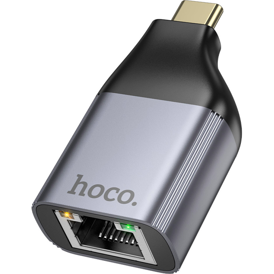 Мережевий адаптер HOCO UA35 Portable OTG Ethernet Adapter Metal Gray