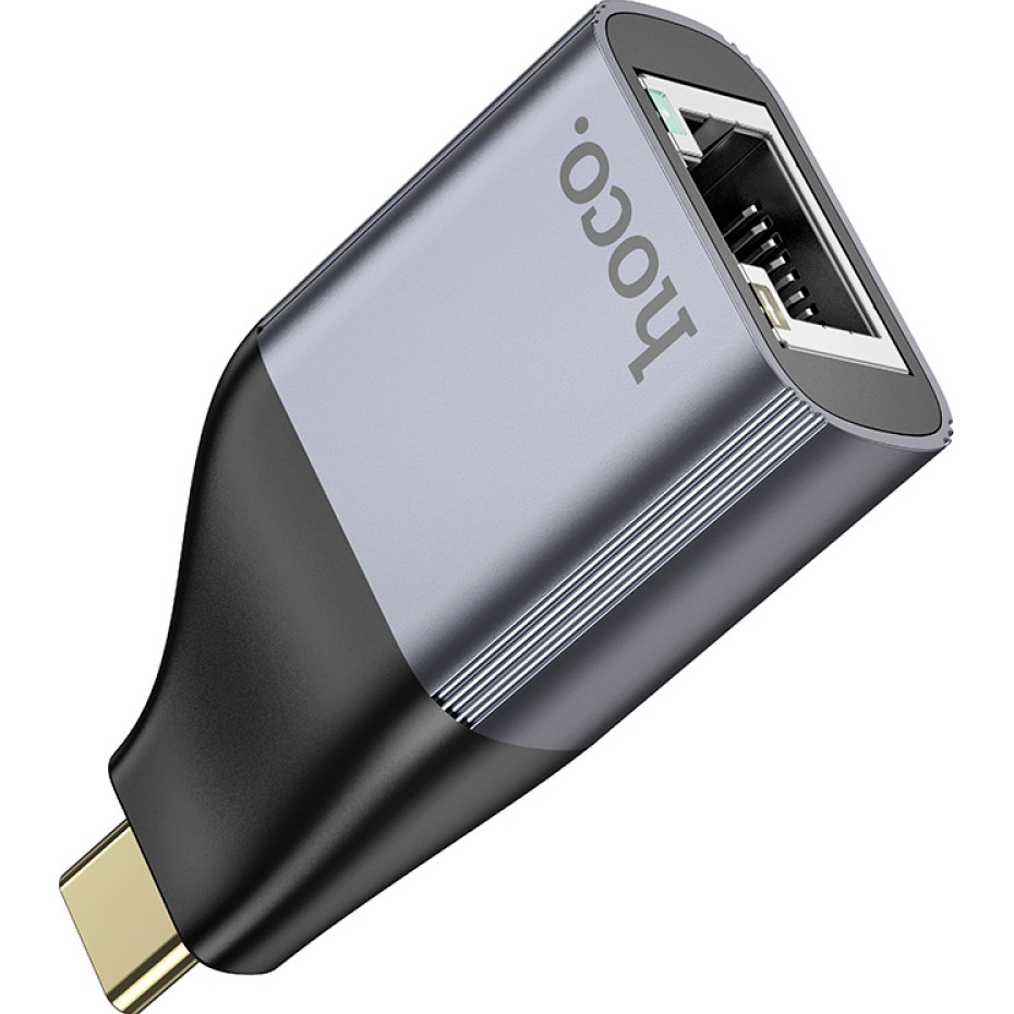 Мережевий адаптер HOCO UA35 Portable OTG Ethernet Adapter Metal Gray