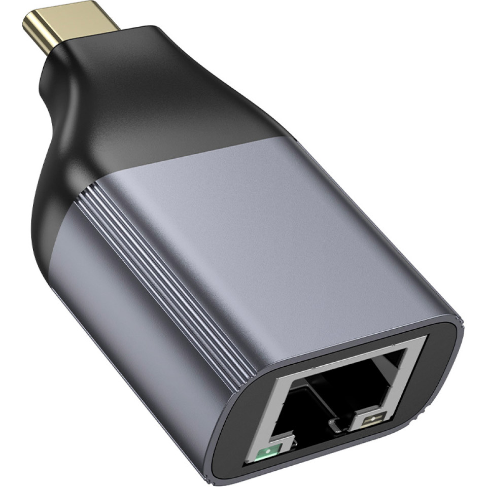 Мережевий адаптер HOCO UA35 Portable OTG Ethernet Adapter Metal Gray