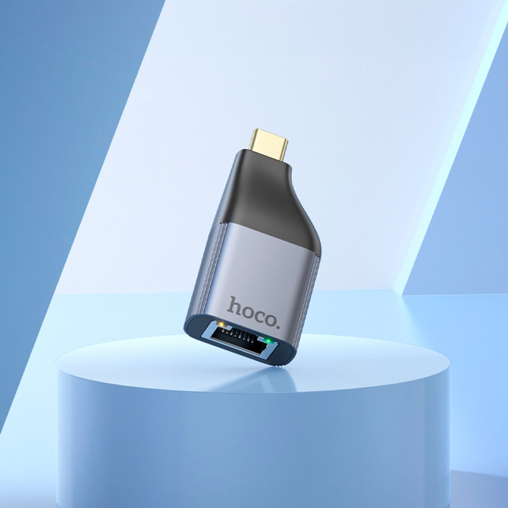 Мережевий адаптер HOCO UA35 Portable OTG Ethernet Adapter Metal Gray