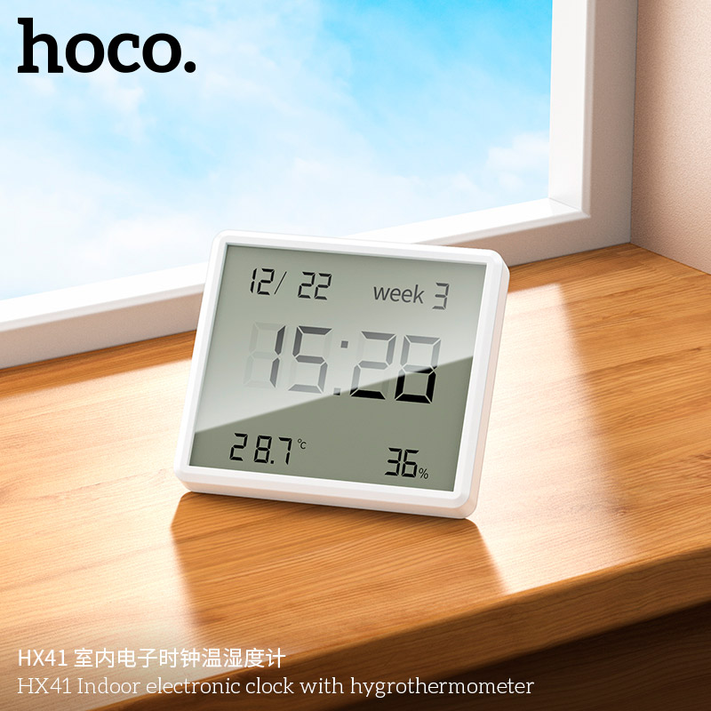Термогігрометр HOCO HX41 Indoor Electronic Clock with Hygrothermometer White