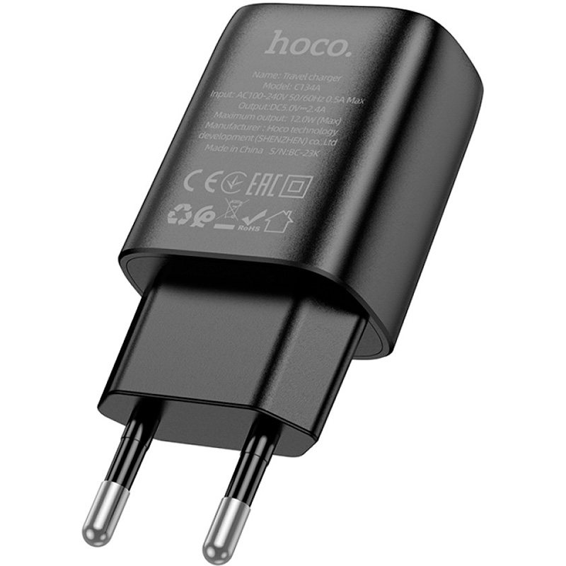 Зарядний пристрій HOCO C134A Solid 1xUSB-A, 12W Black (6942007621298)