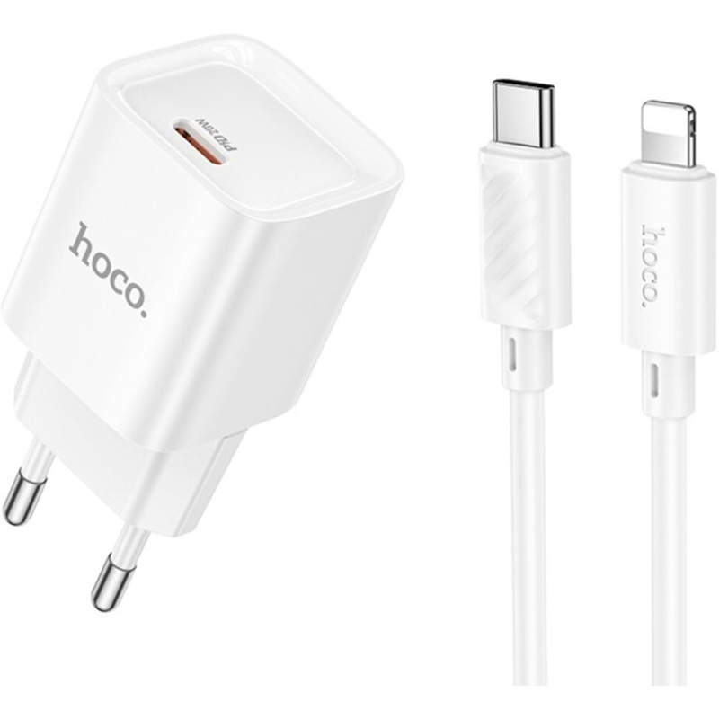 Зарядний пристрій HOCO C146A Charm 1xUSB-C, PD20W, QC3.0 White w/Type-C to Lightning cable (6942007630252)