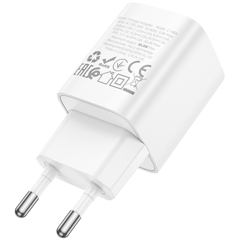 Зарядний пристрій HOCO C148A Charm 1xUSB-C, PD30W, QC3.0 White (6942007630306)