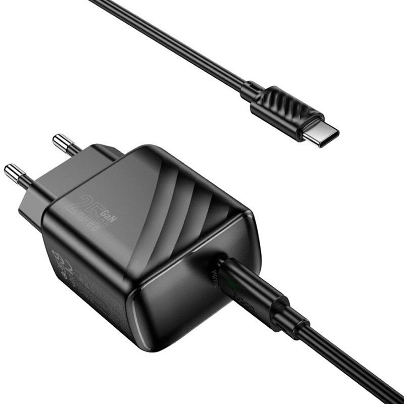 Зарядное устройство HOCO CS24A Puerto 1xUSB-C, PD25W Black w/Type-C cable (6942007639774)