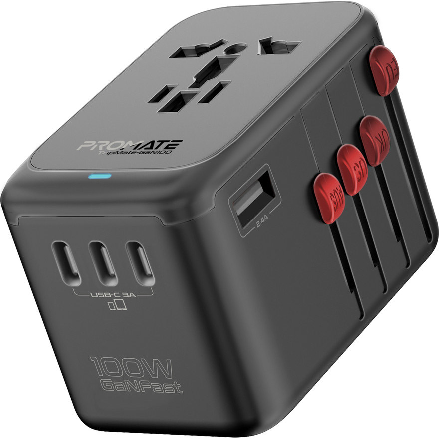 Універсальний зарядний пристрій PROMATE TripMate-GaN100 4xUSB-C, 1xUSB-A Black