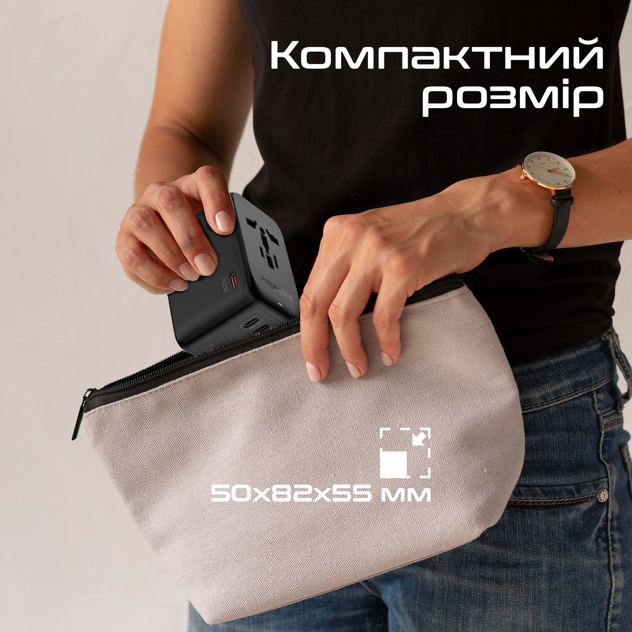 Універсальний зарядний пристрій PROMATE TripMate-GaN100 4xUSB-C, 1xUSB-A Black