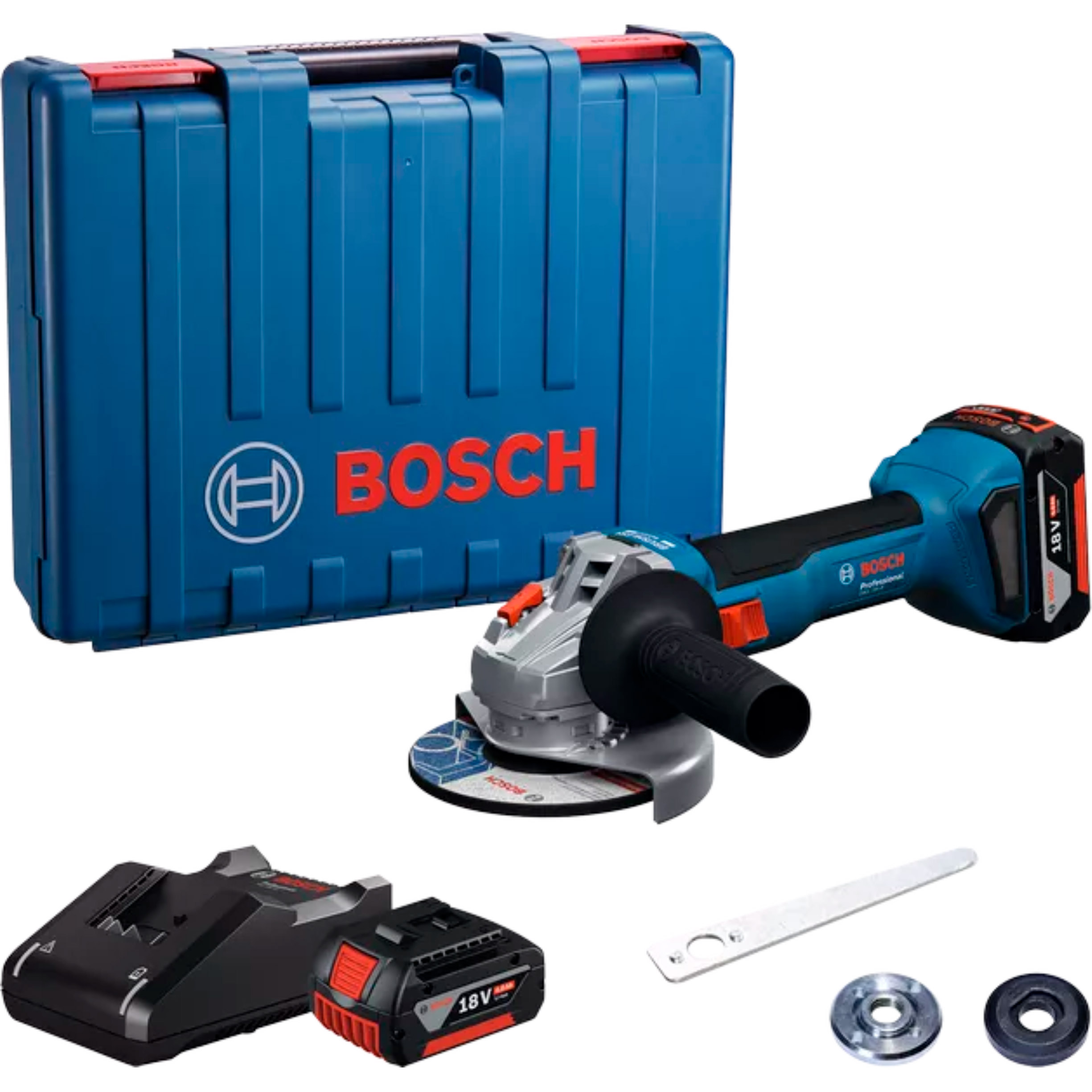 Акумуляторна кутова шліфувальна машина BOSCH GWS 18V-8 Professional + 2 АКБ 4Ah, ЗП, кейс (0.601.9N9.020)