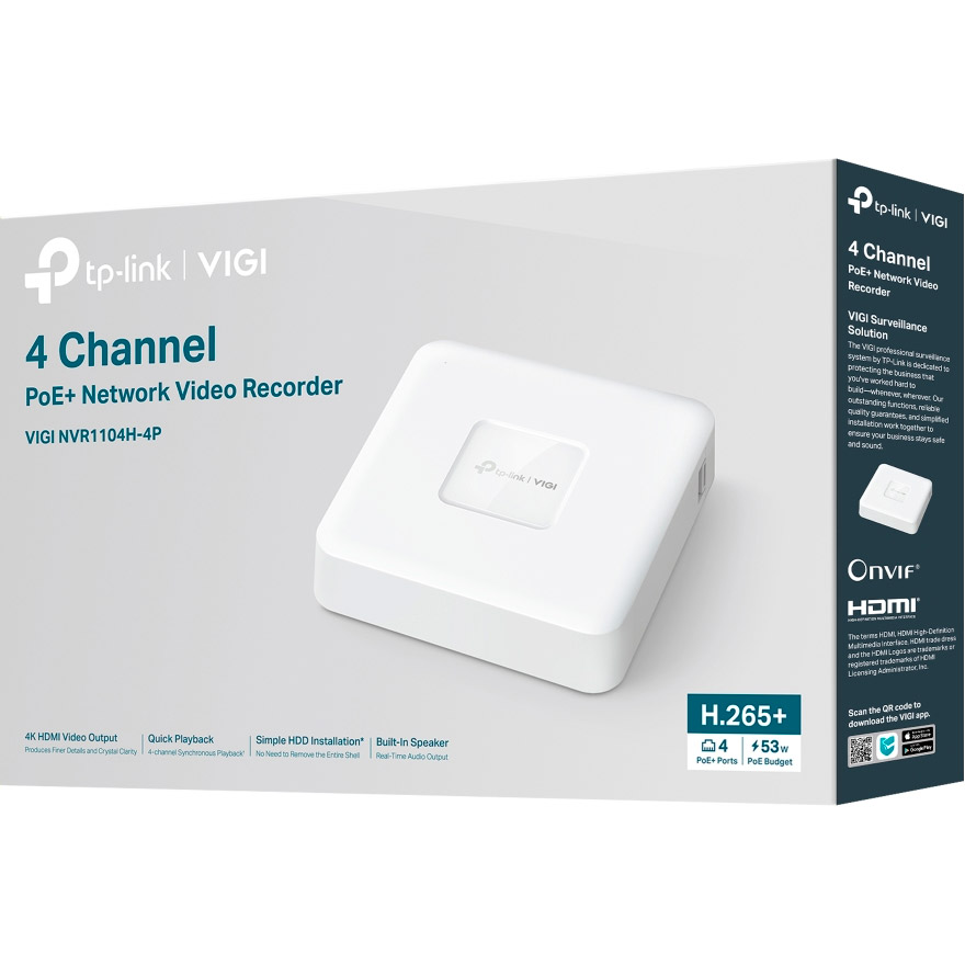 Видеорегистратор сетевой 4-канальный TP-LINK VIGI NVR1104H-4P