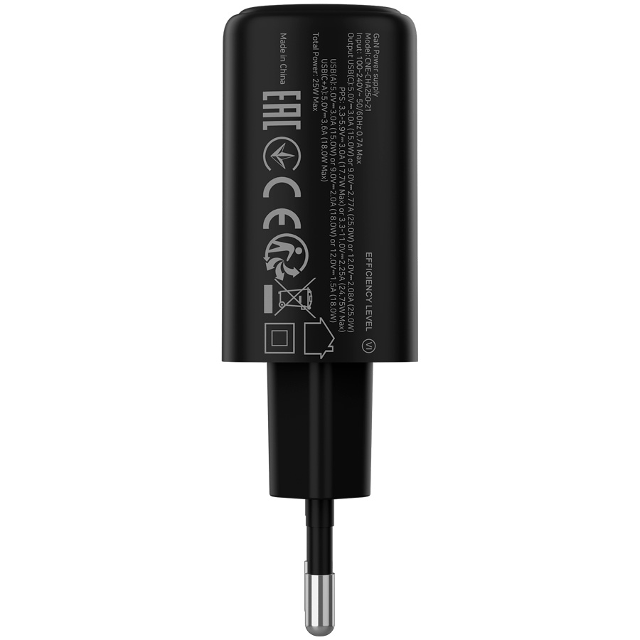 Зарядний пристрій CANYON OnCharge 250 1xUSB-A, 1xUSB-C, 25W Black (CNE-CHA250-31)
