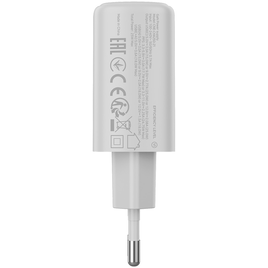Зарядное устройство CANYON OnCharge 250 1xUSB-A, 1xUSB-C, 25W White (CNE-CHA250-21)