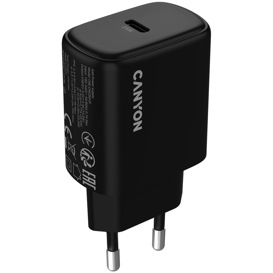 Зарядний пристрій CANYON OnCharge 250 1xUSB-C 25W Black (CNE-CHA250-11)