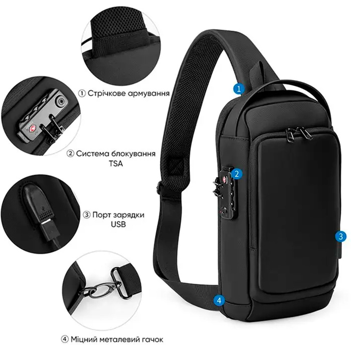 Рюкзак-слинг PORTO RNC-4043BK Black