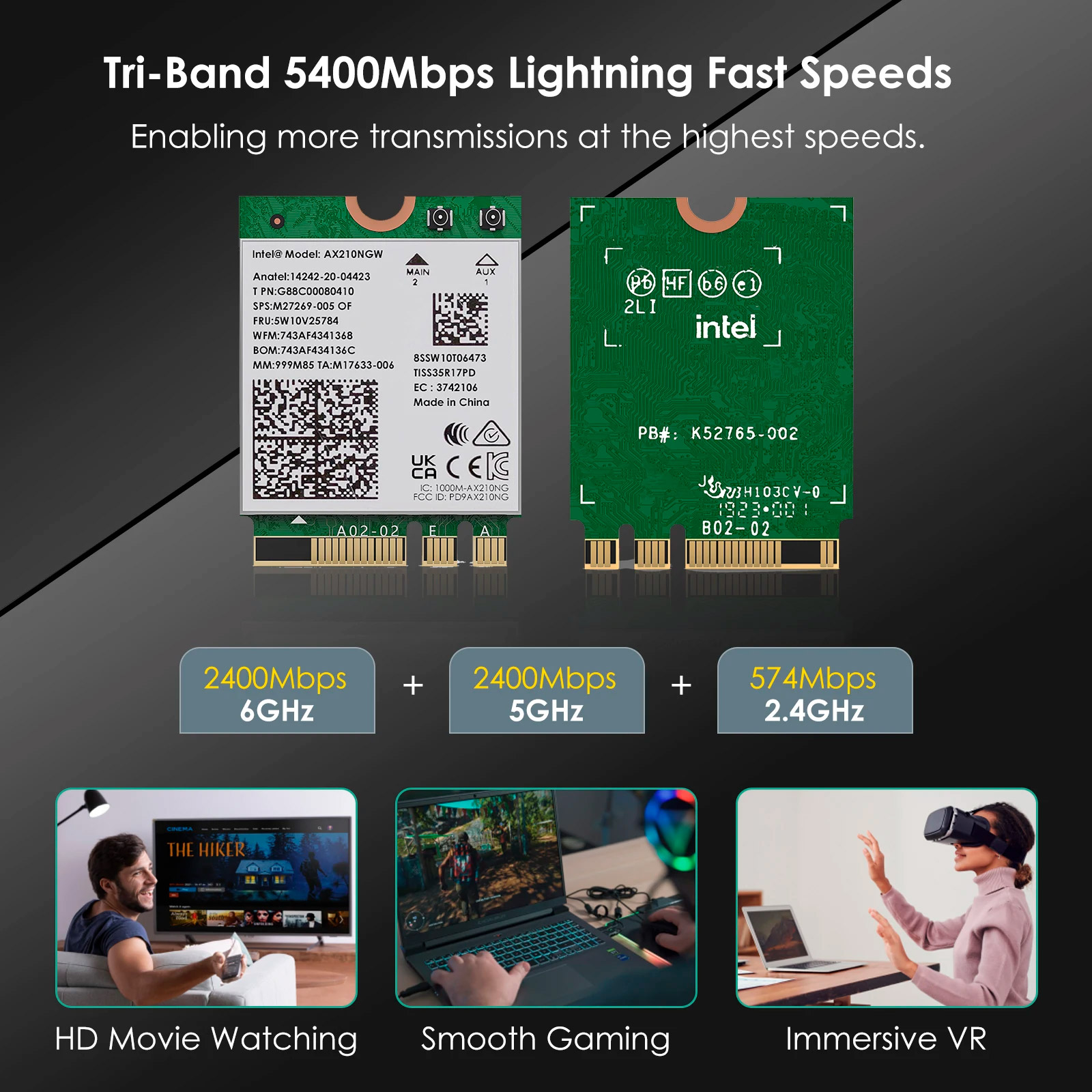 Wi-Fi адаптер INTEL Tri Band Wireless 802.11ax+BT5.3 AX210 M.2 (AX210.NGWG.NV)
