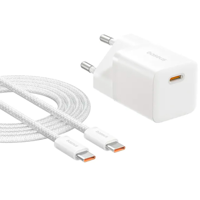 Зарядний пристрій BASEUS GaN5 Fast Charger Mini 1C 25W Moon White w/Type-C cable (P10110909213-01)
