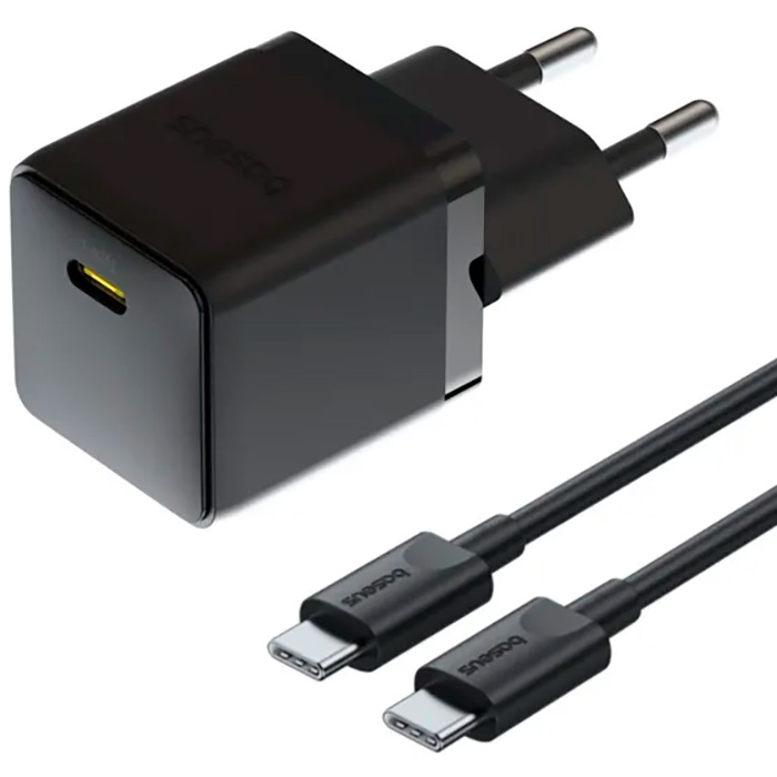 Зарядний пристрій BASEUS Palm Fast Charger 1C 20W EU Cluster Black w/Type-C cable (P10111602113-01)