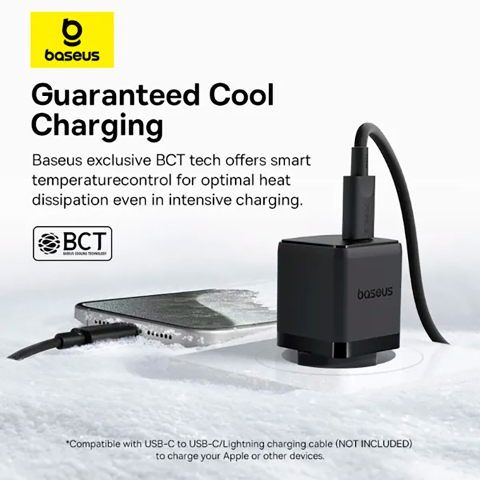 Зарядний пристрій BASEUS Palm Fast Charger 1C 20W EU Cluster Black w/Type-C cable (P10111602113-01)