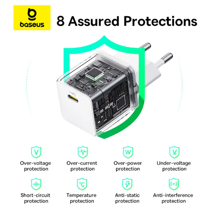 Зарядний пристрій BASEUS Palm Fast Charger 1C 20W EU Moon White w/Type-C cable (P10111602213-01)
