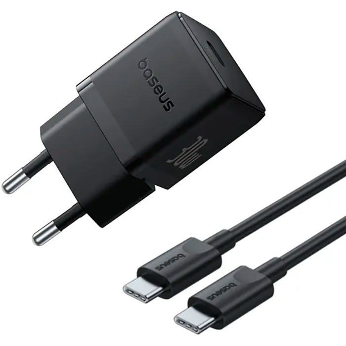 Зарядний пристрій BASEUS Palm Fast Charger 1C 30W EU Cluster Black w/Type-C cable (P10111605113-01)