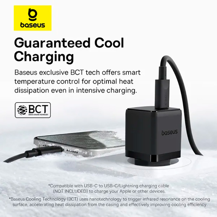Зарядний пристрій BASEUS Palm Fast Charger 1C 30W EU Cluster Black w/Type-C cable (P10111605113-01)