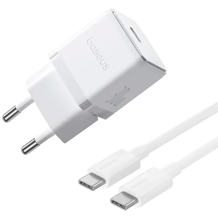 Зарядний пристрій BASEUS Palm Fast Charger 1C 30W EU Moon White w/Type-C cable (P10111605213-01)