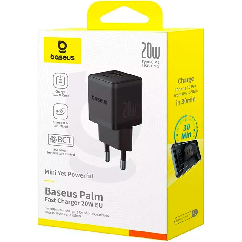 Зарядний пристрій BASEUS Palm Fast Charger C+U 20W EU Black (P10111608113-00)