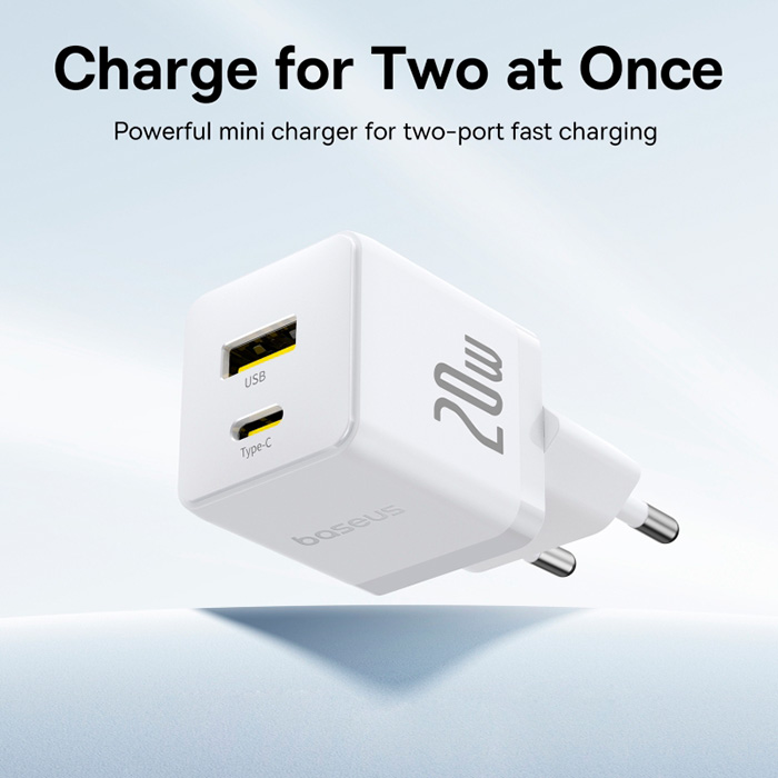 Зарядний пристрій BASEUS Palm Fast Charger C+U 20W EU Moon White (P10111608213-00)