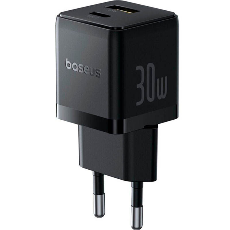 Зарядний пристрій BASEUS Palm Fast Charger C+U 30W EU Cluster Black (P1011160A113-00)