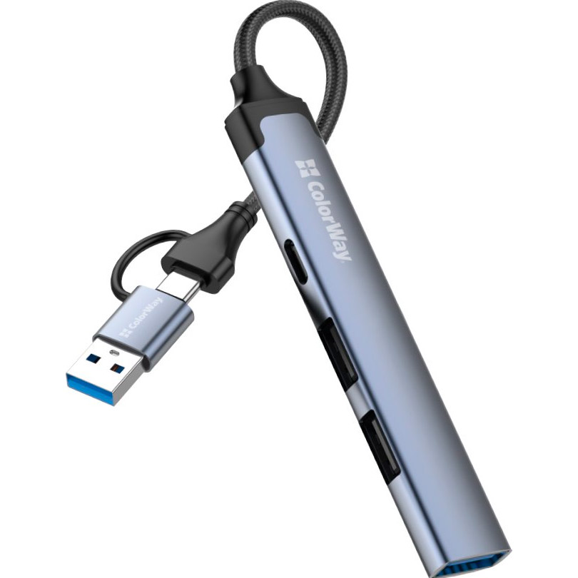USB-хаб COLORWAY 4-in-1 USB-A/USB-C to 1xUSB3.0, 2xUSB2.0, 1xUSB-C2.0 (CW-HUB06)