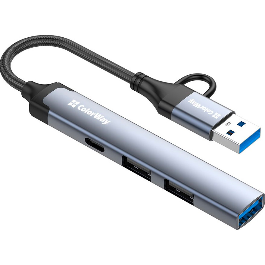 USB-хаб COLORWAY 4-in-1 USB-A/USB-C to 1xUSB3.0, 2xUSB2.0, 1xUSB-C2.0 (CW-HUB06)