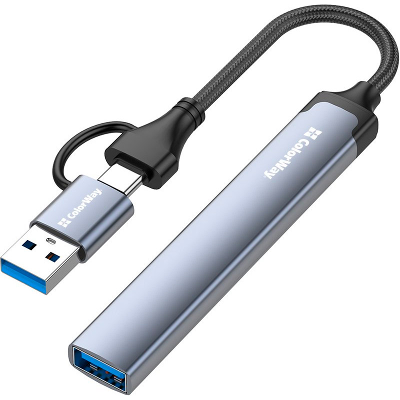 USB-хаб COLORWAY 4-in-1 USB-A/USB-C to 1xUSB3.0, 2xUSB2.0, 1xUSB-C2.0 (CW-HUB06)