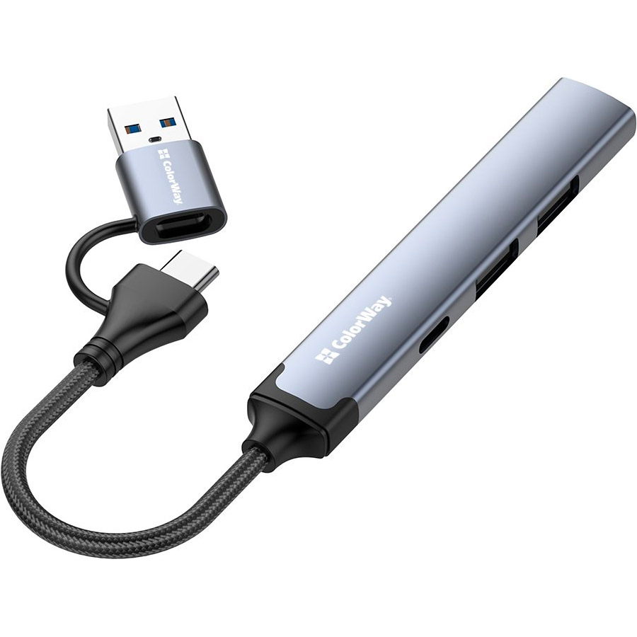 USB-хаб COLORWAY 4-in-1 USB-A/USB-C to 1xUSB3.0, 2xUSB2.0, 1xUSB-C2.0 (CW-HUB06)