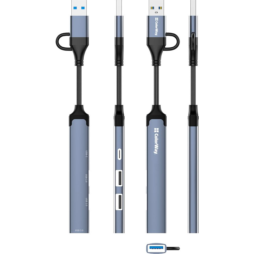 USB-хаб COLORWAY 4-in-1 USB-A/USB-C to 1xUSB3.0, 2xUSB2.0, 1xUSB-C2.0 (CW-HUB06)