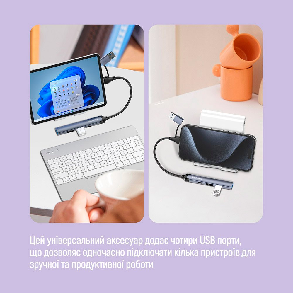 USB-хаб COLORWAY 4-in-1 USB-A/USB-C to 1xUSB3.0, 2xUSB2.0, 1xUSB-C2.0 (CW-HUB06)